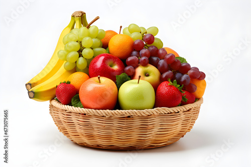 fruits in basket, basket of fruits, fruits on white background
