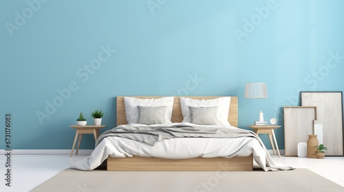 Interior of stylish room with big bed Created with generative Ai 