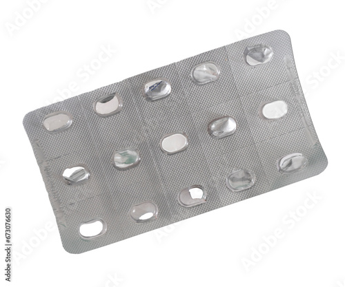 plaquette vide de médicaments sur fond transparent