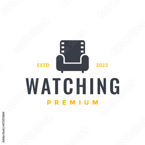 sofa living room watching movie cinema interior furniture modern simple minimalist logo design vector icon illustration © devastudios