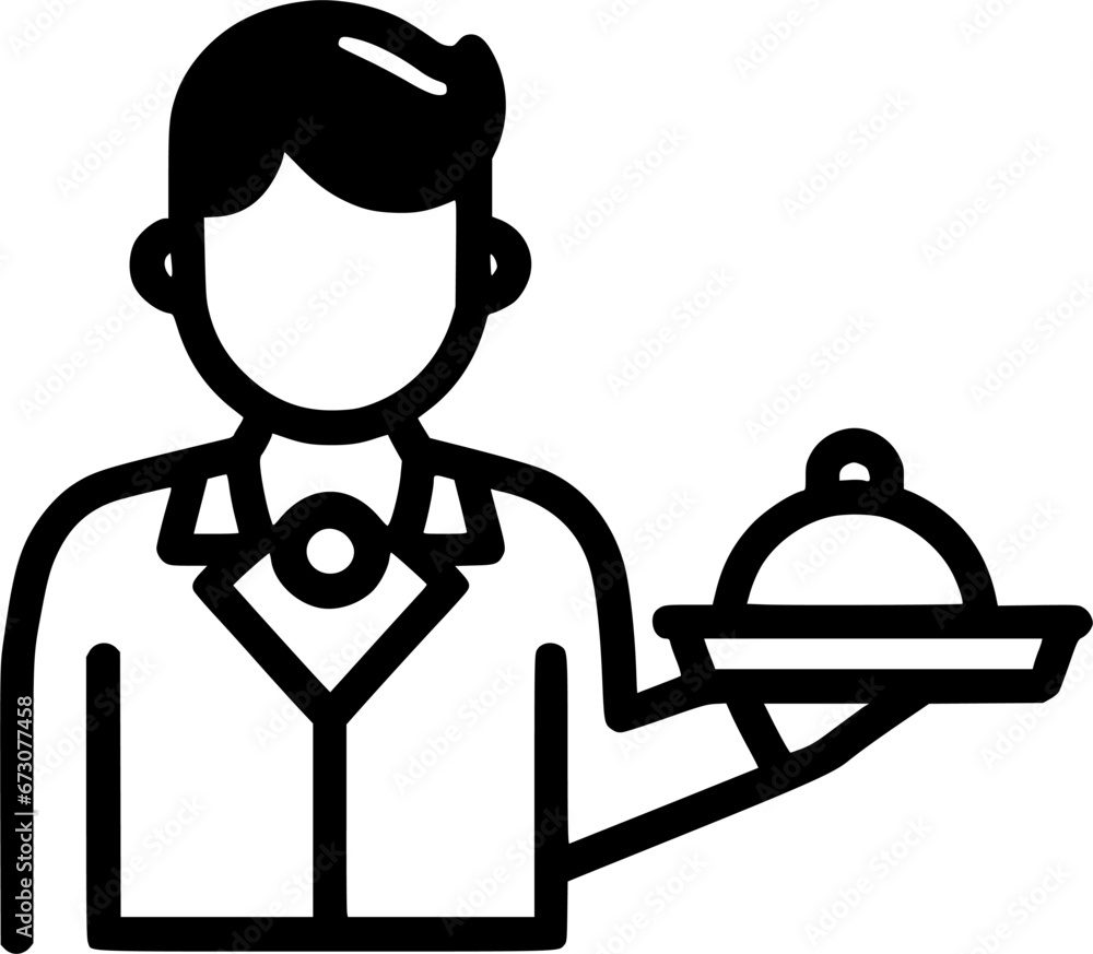 Waiter with tray filled outline icon, line vector sign, linear sign, symbol, vector, art Waiter with tray filled outline icon, line vector sign, linear sign, symbol, vector, art