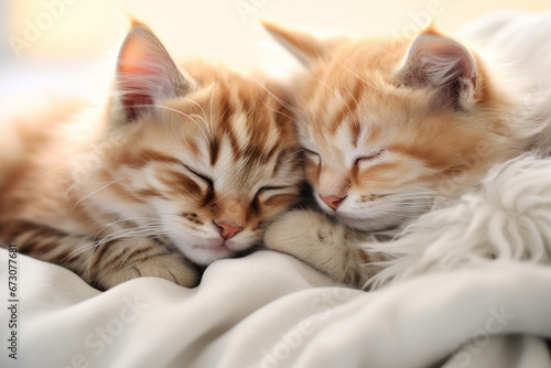 2匹で寄り添って眠る可愛い仔猫 © Kinapi