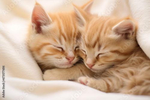 2匹で寄り添って眠る可愛い仔猫 © Kinapi