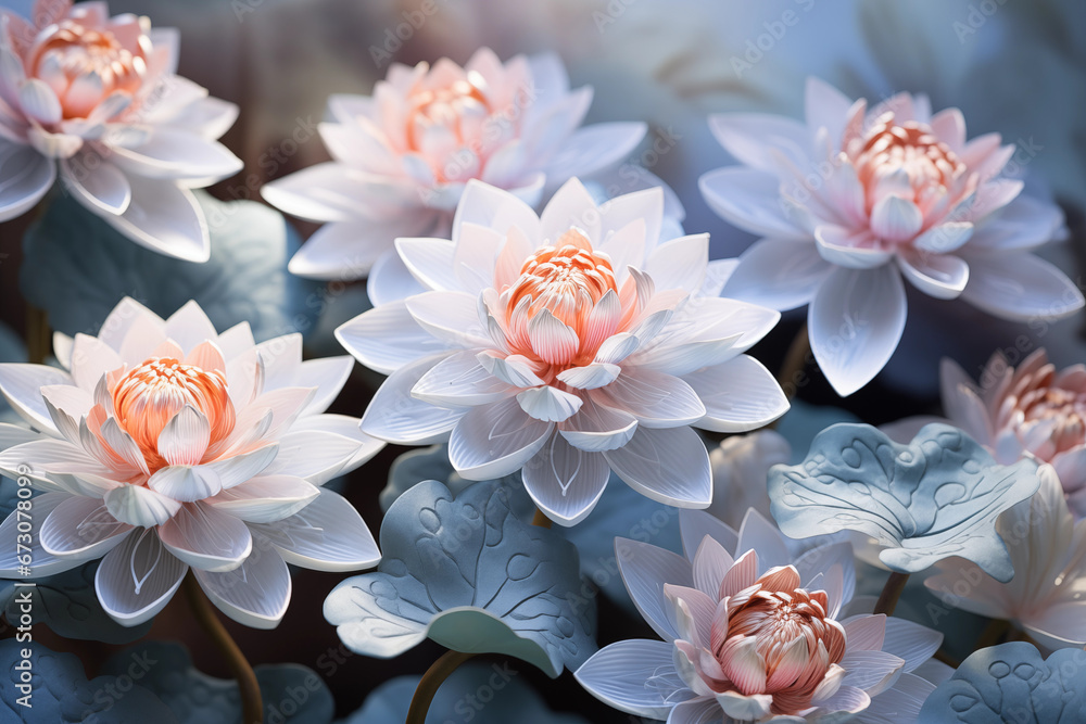 closeup of blooming lotus flowers, symbolizing purity and rebirth in