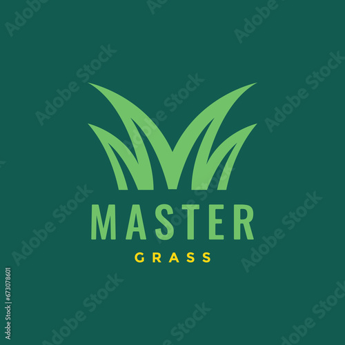 letter m with grass green nature yard logo design vector icon illustration