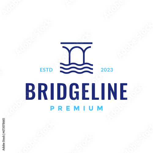 beam bridge with water river simple line style minimal logo design vector icon illustration