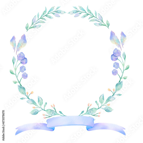 Purple wreath of flowers. Watercolor flower frame suitable for wedding invitation, decoration, card, stationery 