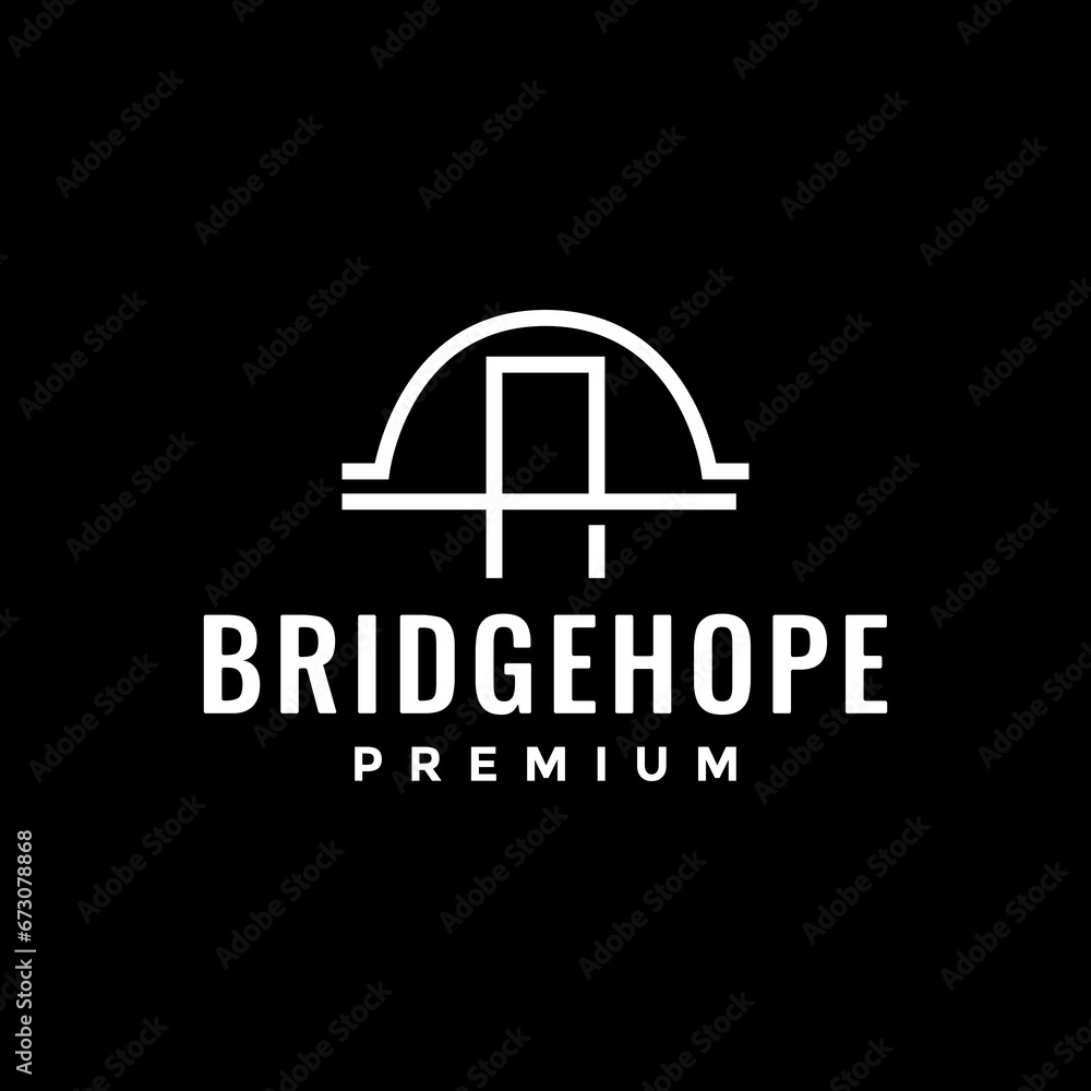 tied arch bridge construction building modern circle rounded simple line style minimal logo design vector icon illustration