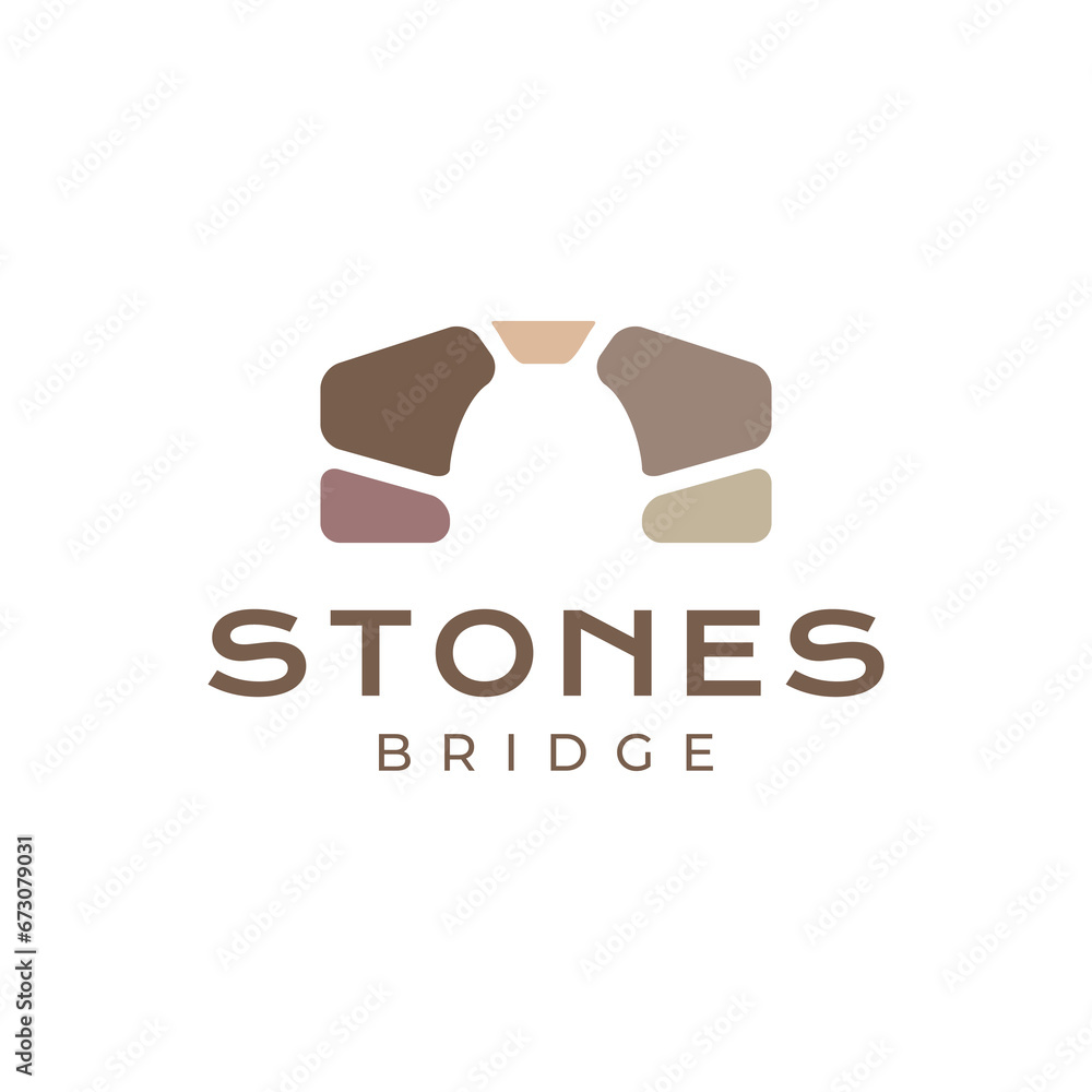 Obraz premium arch bridge stone colorful simple village logo design vector icon illustration