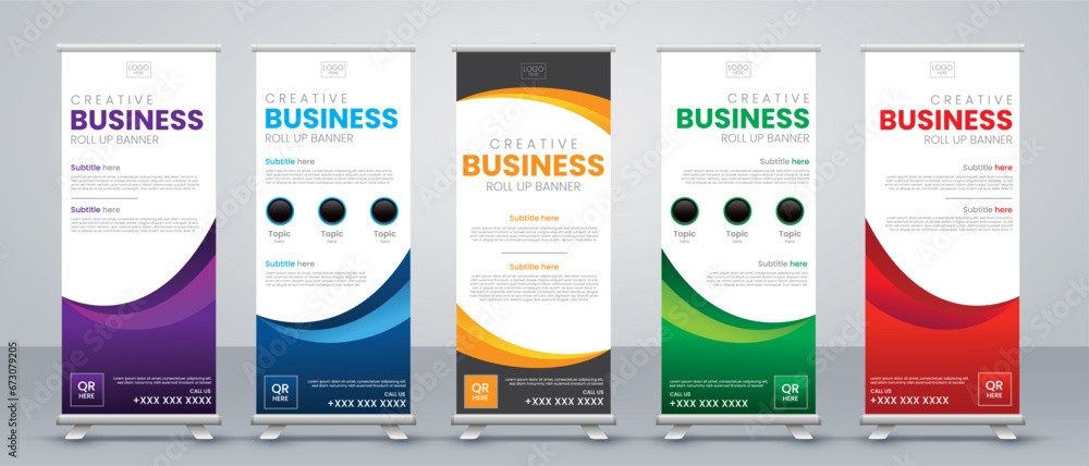 business abstract roll up banner design set - obrazy, fototapety, plakaty 