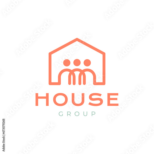 house people group team community lines style minimal logo design vector icon illustration