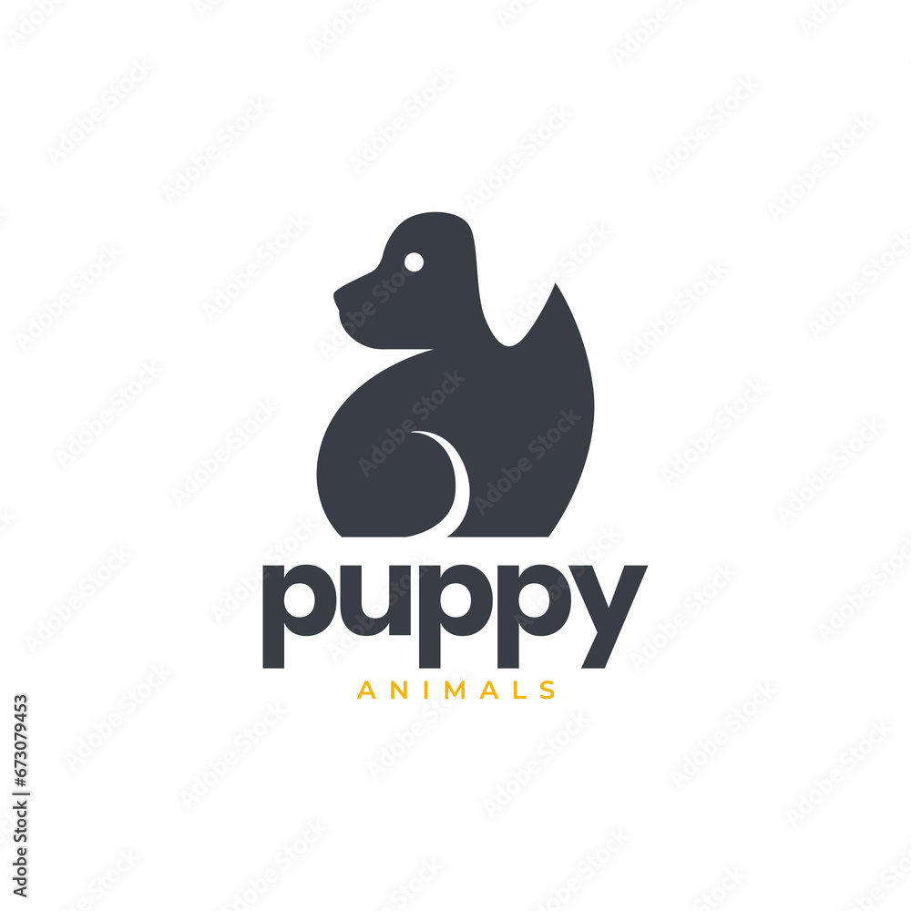 Obraz premium puppy pets sit flat cartoon mascot character modern simple logo design vector icon illustration