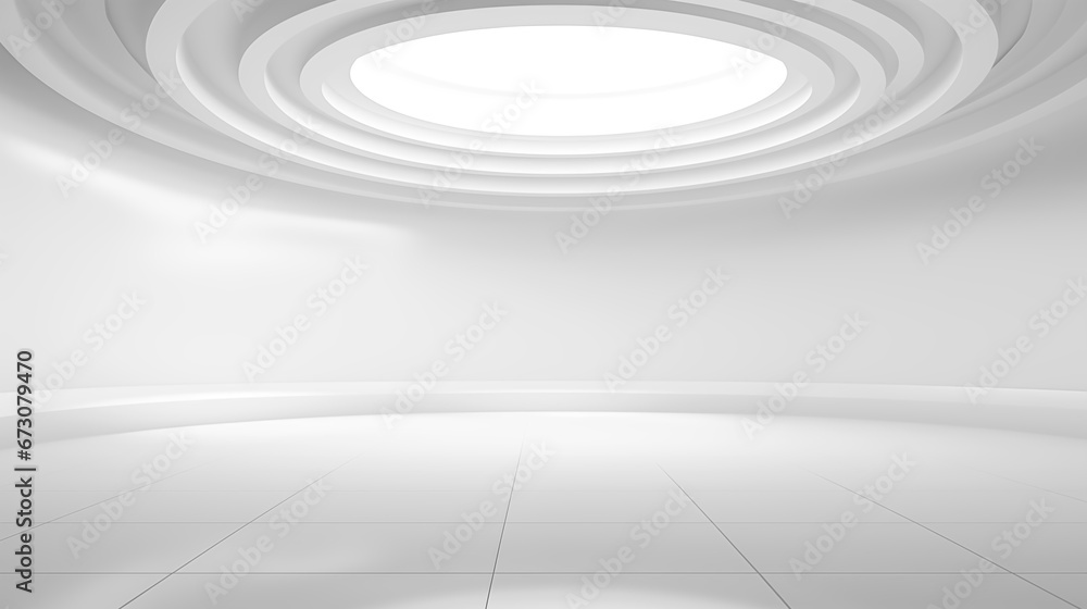 Fototapeta premium Abstract white and gray color background with circle shape, white studio room, 3D illustration.