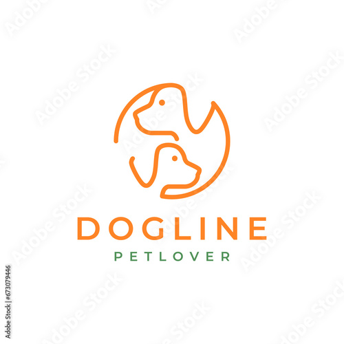 dog family puppy portrait circle minimal simple line style mascot character logo design vector icon illustration