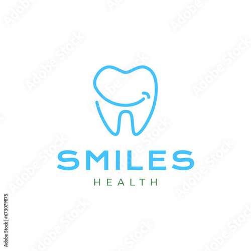 tooth dental smile happy face mascot line style simple minimal logo design vector icon illustration
