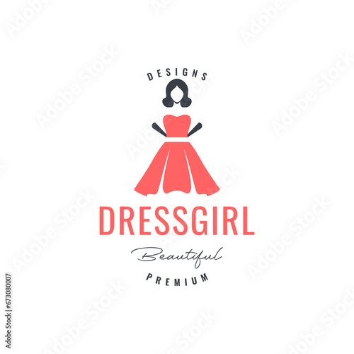 women beauty wearing dress flat mascot cartoon simple hipster logo design vector icon illustration