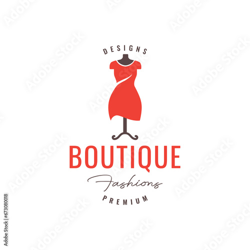 beauty dress with mannequin boutique store simple feminine logo design vector icon illustration