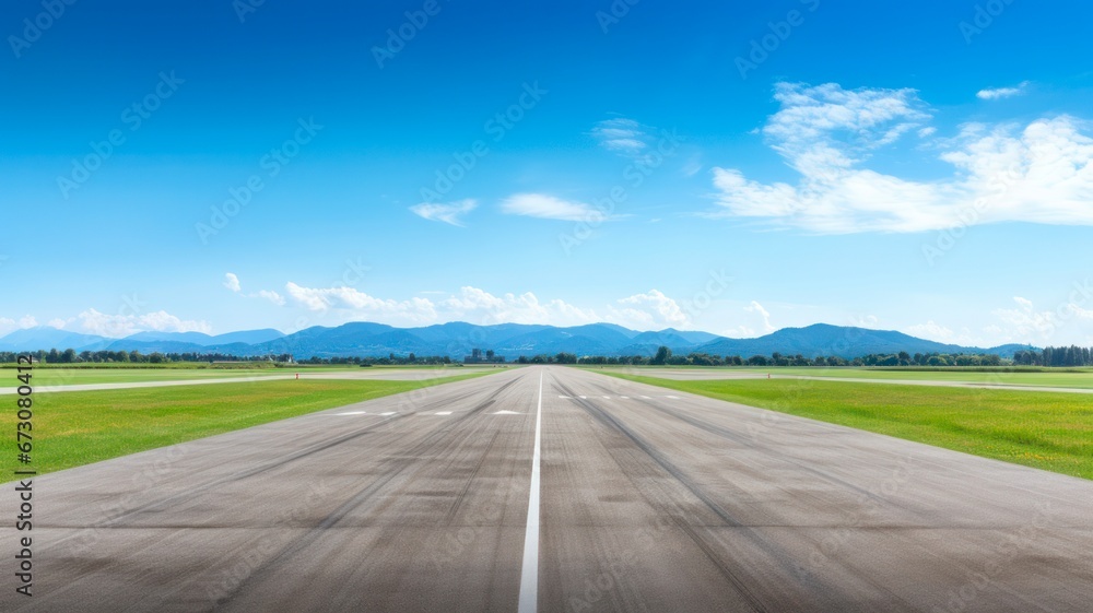 Sunny Day Airfield with Grass Runway at the Airport Sunny Day Airfield with Grass Runway at the Airport