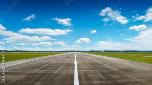 Sunny Airport Runway with Lush Grass and Planes Taking Off and Landing © Sandris_ua