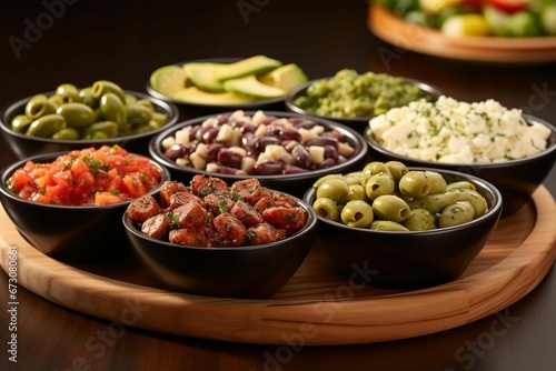 a platter of different types of food on top of a table