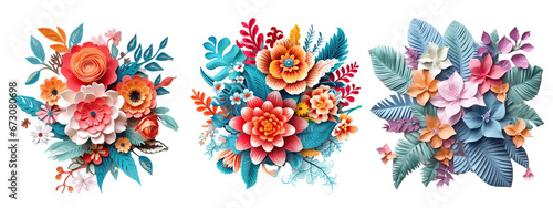 Paper flowers  flower arranging art  and leaves
