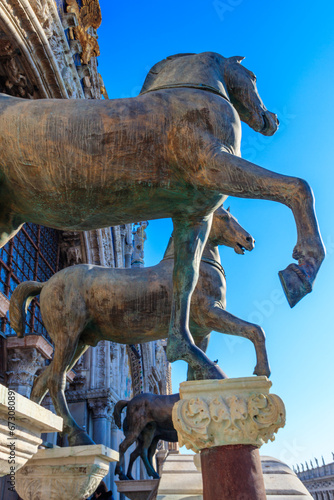 Horses of Saint Mark, also known as the Triumphal Quadriga or Horses of the Hippodrome of Constantinople, in Venice, Italy