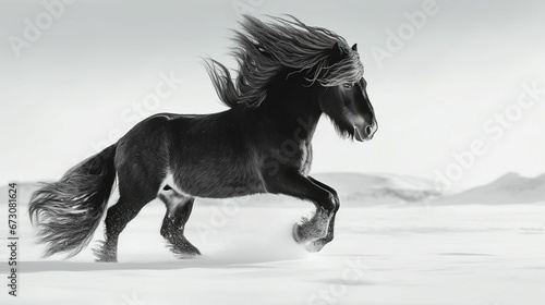 AI generated illustration of a beautiful majestic horse running through the snow © Wirestock