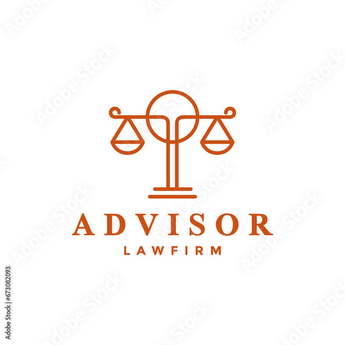 balance scale attorney law firm modern line style simple minimal circle logo design vector icon illustration