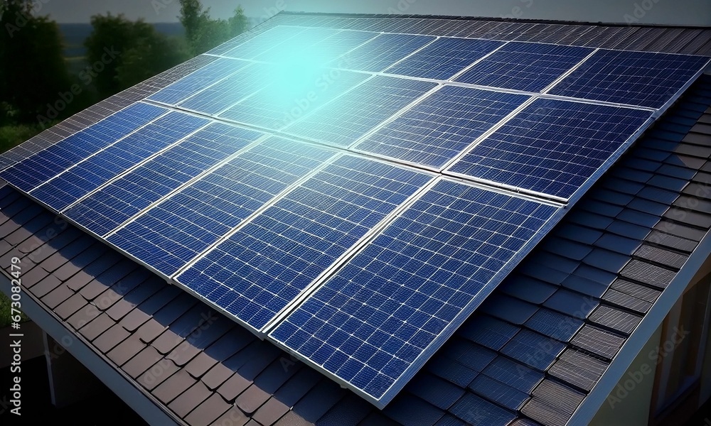 Obraz premium AI generated illustration of solar panels on a rooftop