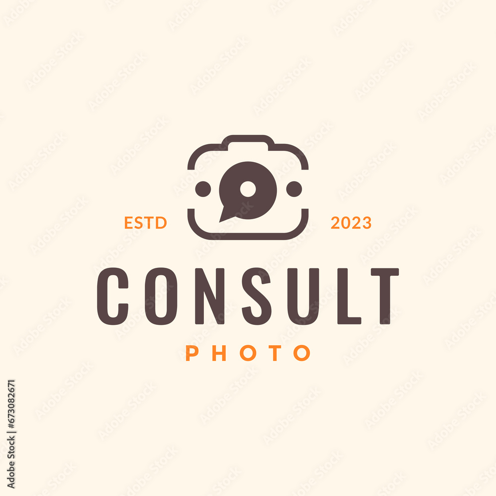 camera lens photography consulting bubble chat talk simple line style hipster vintage logo design vector illustration camera lens photography consulting bubble chat talk simple line style hipster vintage logo design vector illustration