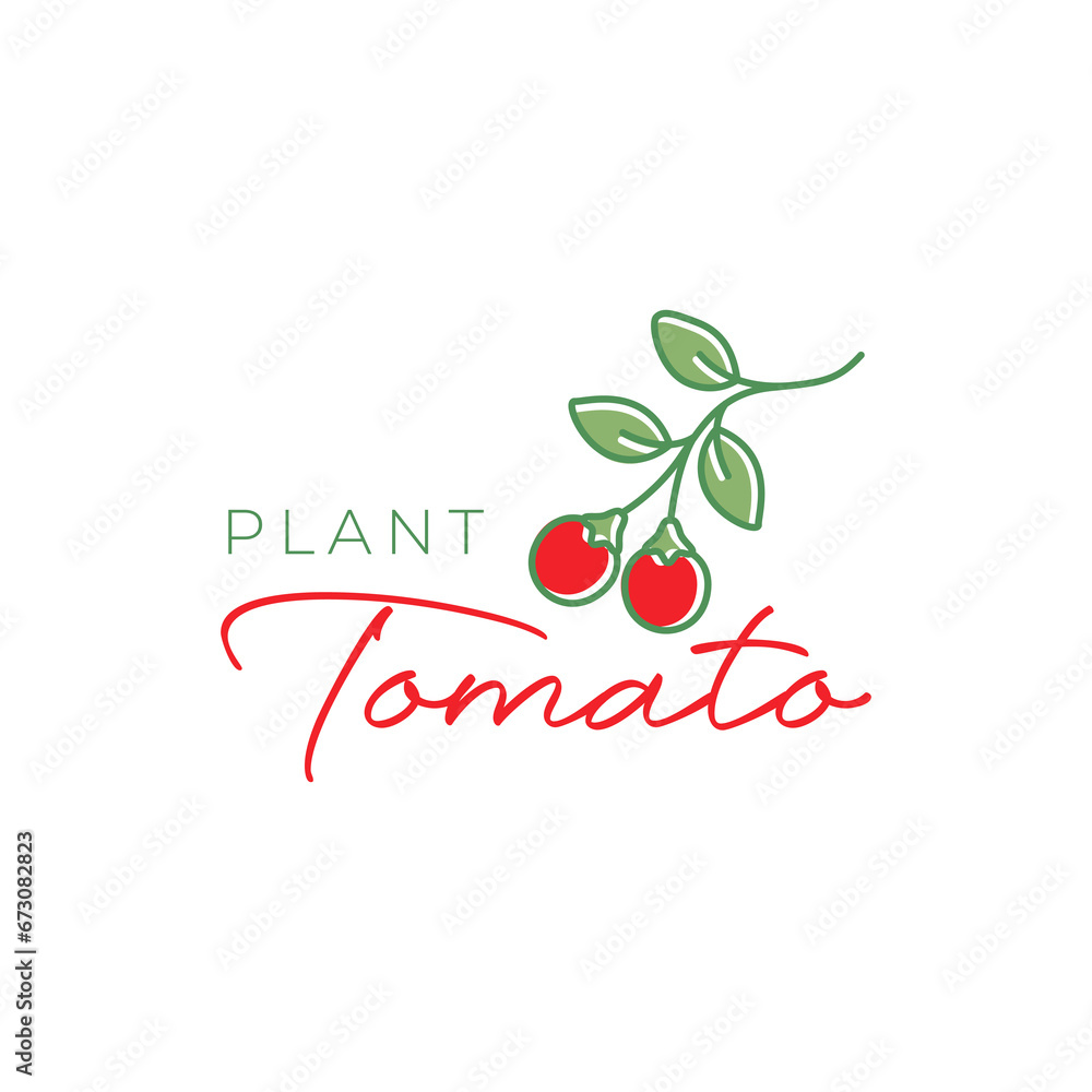 tomato red plant leaves line style colorful modern simple minimalist logo design vector illustration