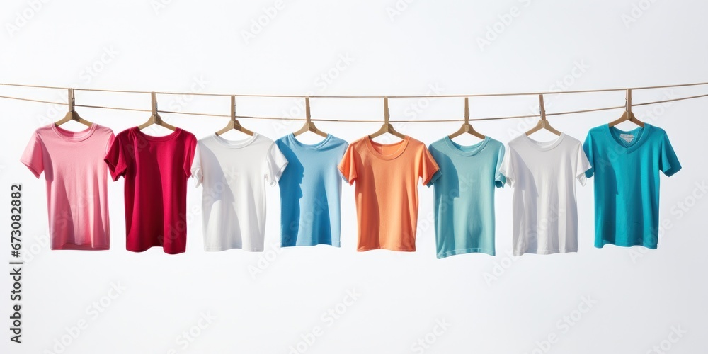 T-shirt hanging on a hanger on a string