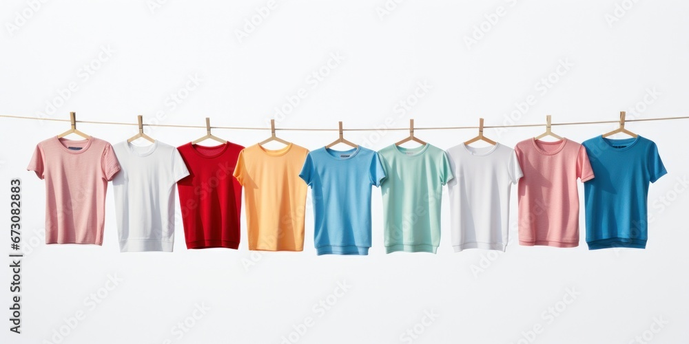 T-shirt hanging on a hanger on a string T-shirt hanging on a hanger on a string