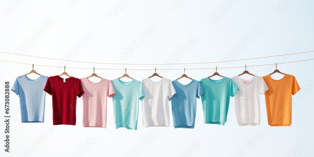 T-shirt hanging on a hanger on a string T-shirt hanging on a hanger on a string