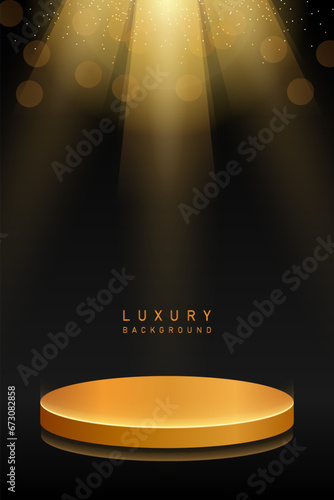 shiny luxury gold podium award in black background vector design