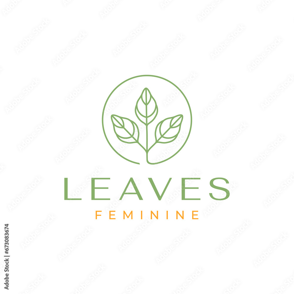 leaves group team community care nature circle line style simple modern logo design vector icon illustration