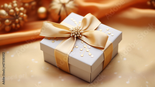 Gift box with ribbon and bow, Merry Christmas.