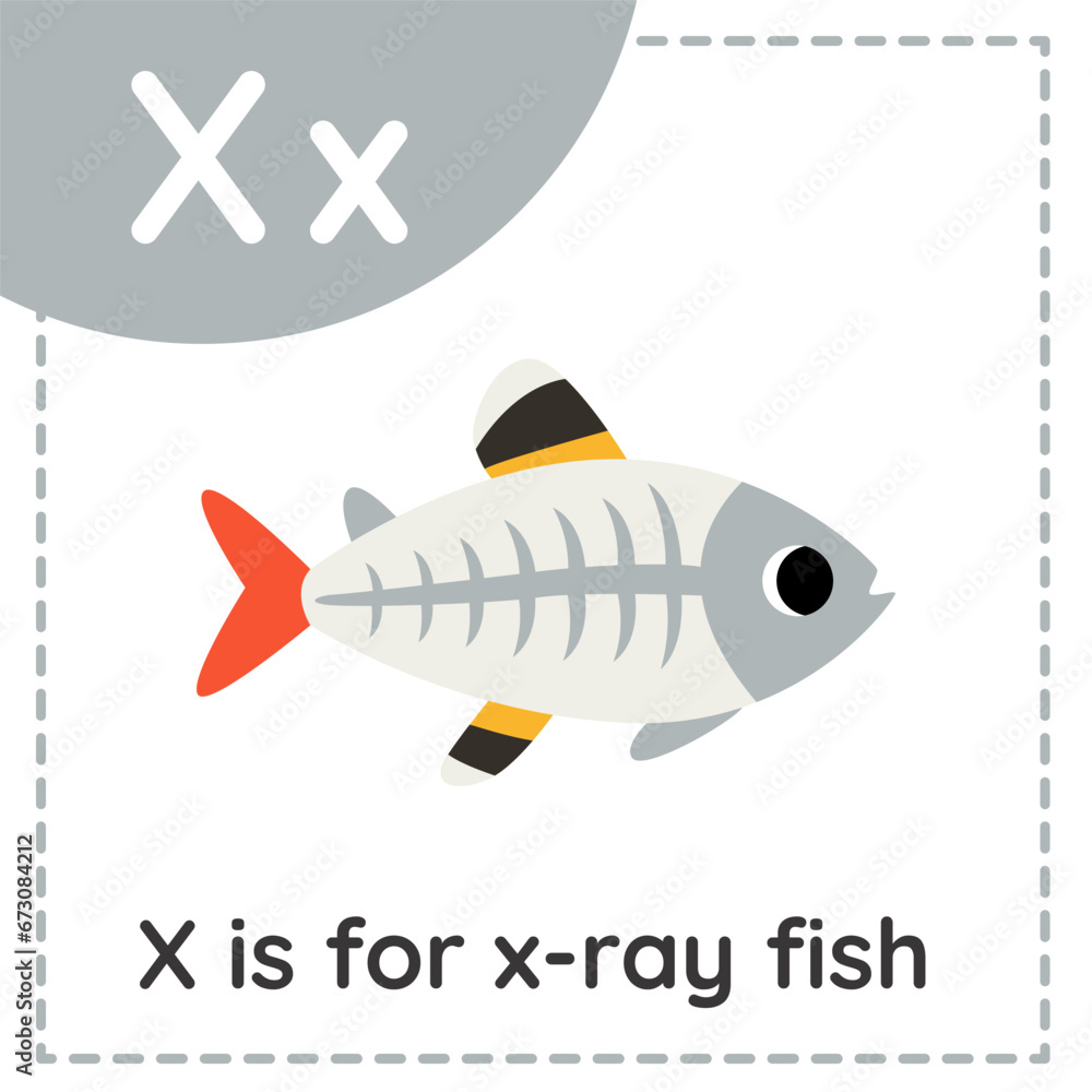 Learning English alphabet for kids. Letter x. Cute cartoon x ray fish. Learning English alphabet for kids. Letter x. Cute cartoon x ray fish.