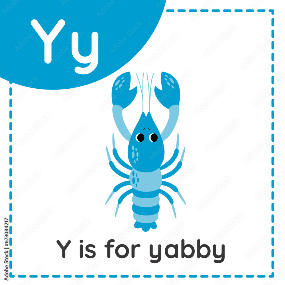 Learning English alphabet for kids. Letter y. Cute cartoon yabby. Learning English alphabet for kids. Letter y. Cute cartoon yabby.