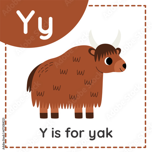 Learning English alphabet for kids. Letter y. Cute cartoon yak.