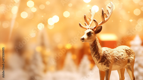 Christmas deer in the snow on bokeh background. © Narin