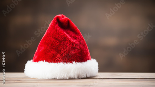 Santa Claus hat on the table blur background.