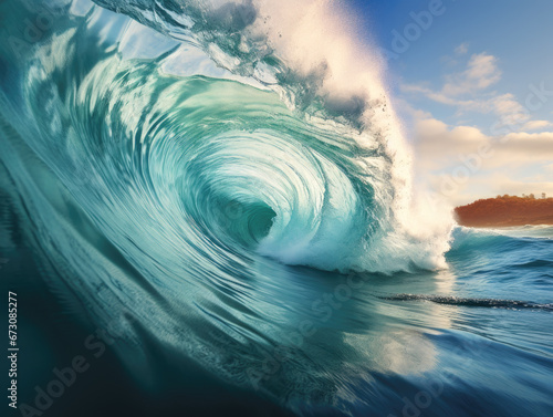 Experience the awe-inspiring spectacle of a powerful wave being split apart, frozen in time.