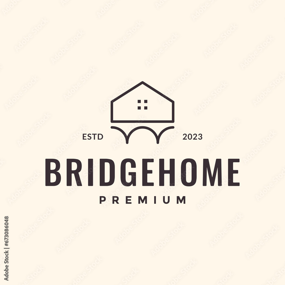 arch bridge with house line construction minimal architecture simple logo design vector icon illustration arch bridge with house line construction minimal architecture simple logo design vector icon illustration