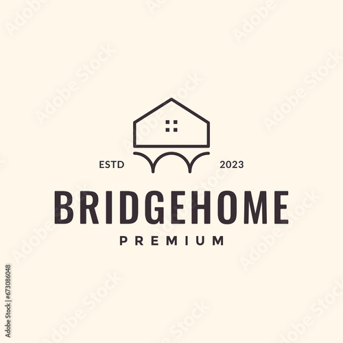 arch bridge with house line construction minimal architecture simple logo design vector icon illustration