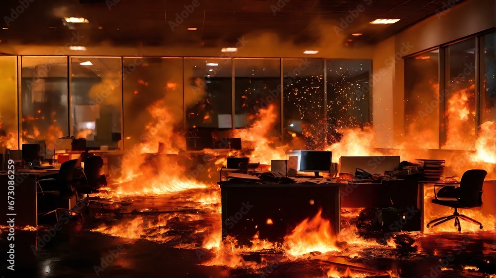 オフィスで火災、ビル火災｜Fire in the office. building fire. Generative AI