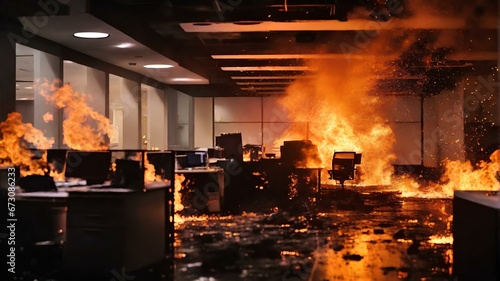 オフィスで火災、ビル火災｜Fire in the office. building fire. Generative AI photo