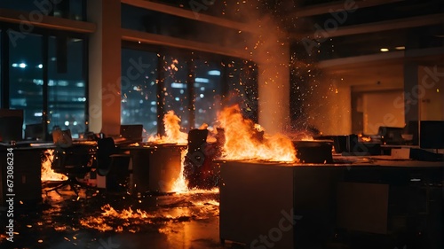                                        Fire in the office. building fire. Generative AI