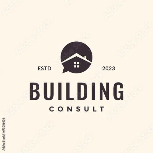 building repair consulting roof chimney house simple circle shape logo design vector icon illustration