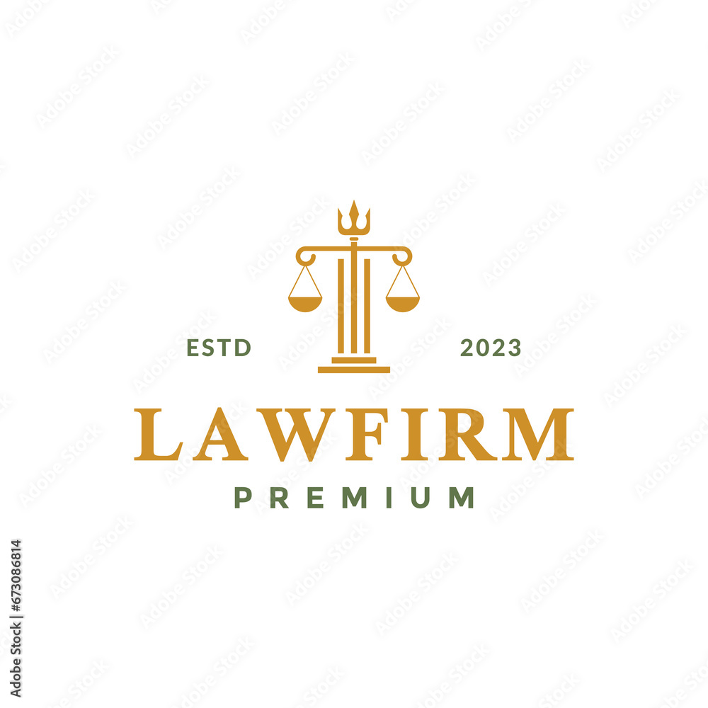 scale balance pillar trident law firm attorney simple classic luxury logo design vector icon illustration